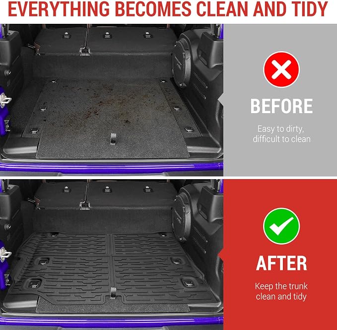 Cargo Liner Fit for 2021-2025 Jeep Wrangler JL Unlimited 4XE 4 Door, Cargo Mat TPE Trunk Mat All-Weather Protection Trunk Liners for 2024 Jeep Wrangler JL/JLU Accessories