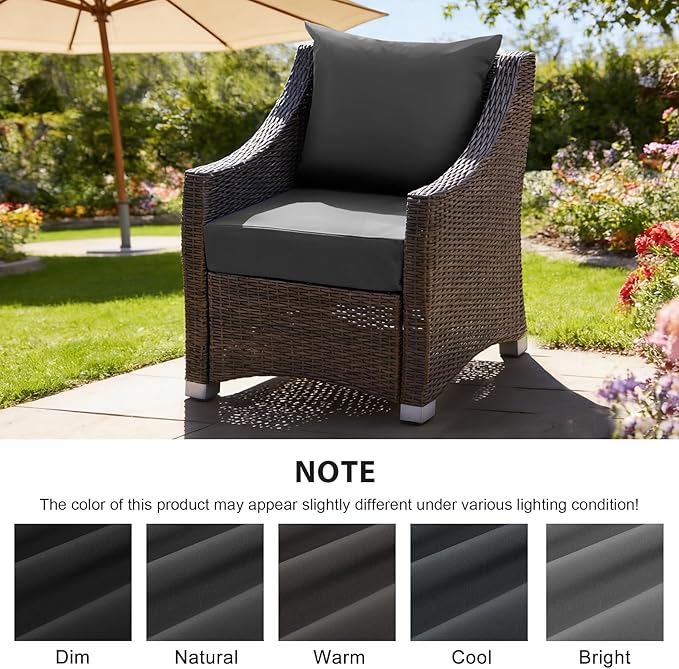 Outdoor Deep Seat Cushion Set, 24x24 Inch Water-Resistant & Fade-Resistant Outdoor Chair Cushions, Patio Furniture Cushions with Removable Cover for Patio Chair, Sofa, Dark Grey (Set of 1)