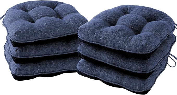 IPYNBAP Chair Cushions for Dining Chairs Set of 6, Kitchen Chair Cushions, Chair Pads with Ties and Non Slip Backing, Tufted Memory Foam Seat Cushion 6 Pack, 15.5" x 15.5" x 4", Navy Blue