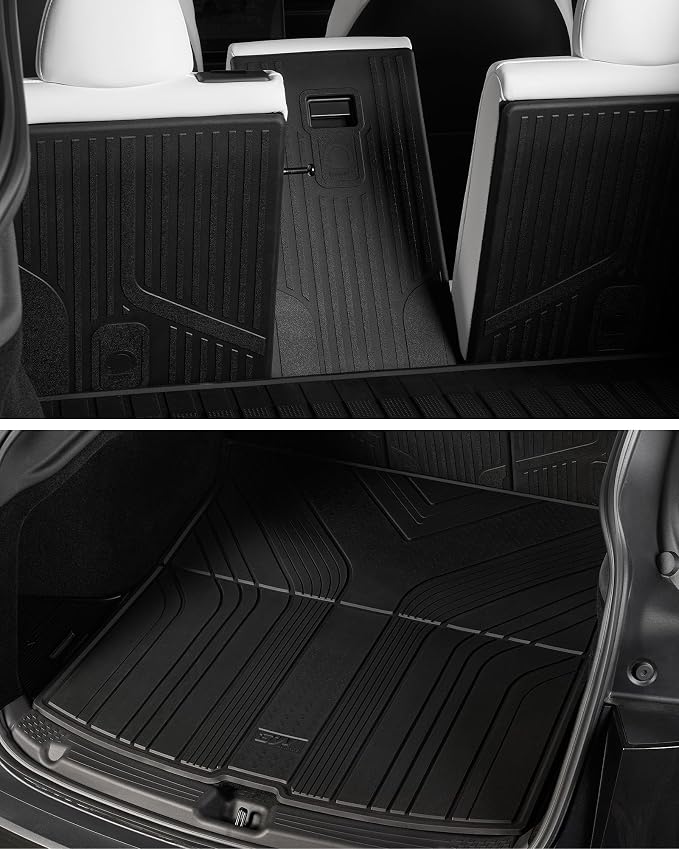 3W 2025 2026 Tesla Model Y Juniper Only for 5 Seat Floor Mats with Rear Cargo Mat & Backrest Mat TPE Anti-Slip All Weather Accessories, Vigormold™
