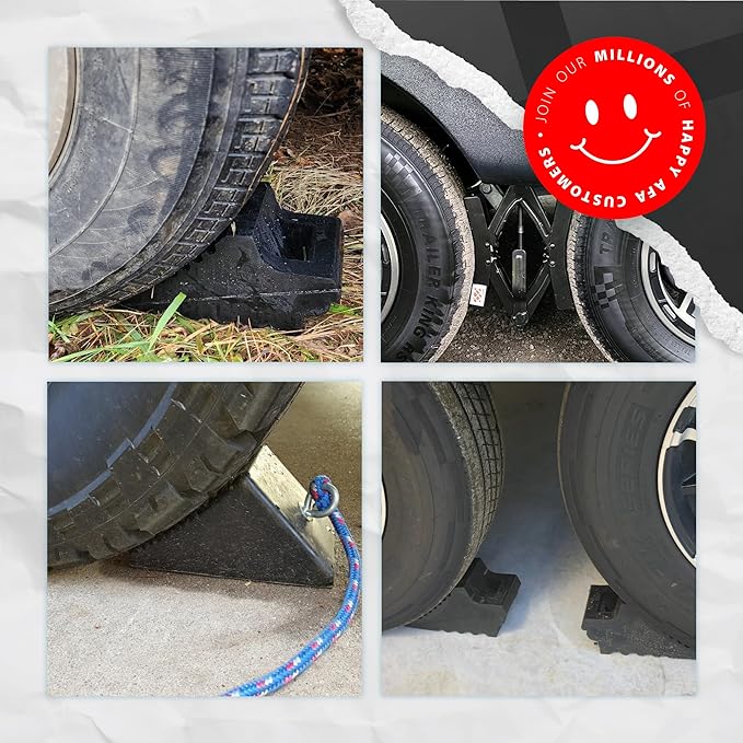 Wheel Chocks for Cars, RVs, Trucks, Trailers, and Vehicles G.V.W. up to 4T, 2 Pack - Anti Slip Bottom Tire Chock for All Weather Use - RV, Travel Trailer, Pop Up Camper Accessory