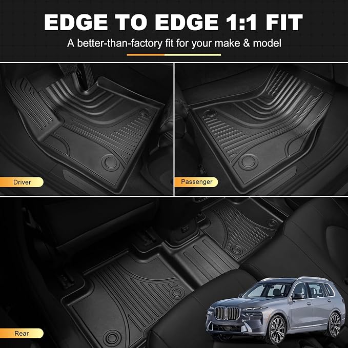 Floor Mats & Cargo Liner & Backrest Mat for BMW X7 2019-2026 (ONLY for 7-Seats, with 2nd Row Bench Seat, Not for 2021-2022 X7 50i / 2025 X7 40i), Custom Fit All Weather Floor Cover Protector for G07