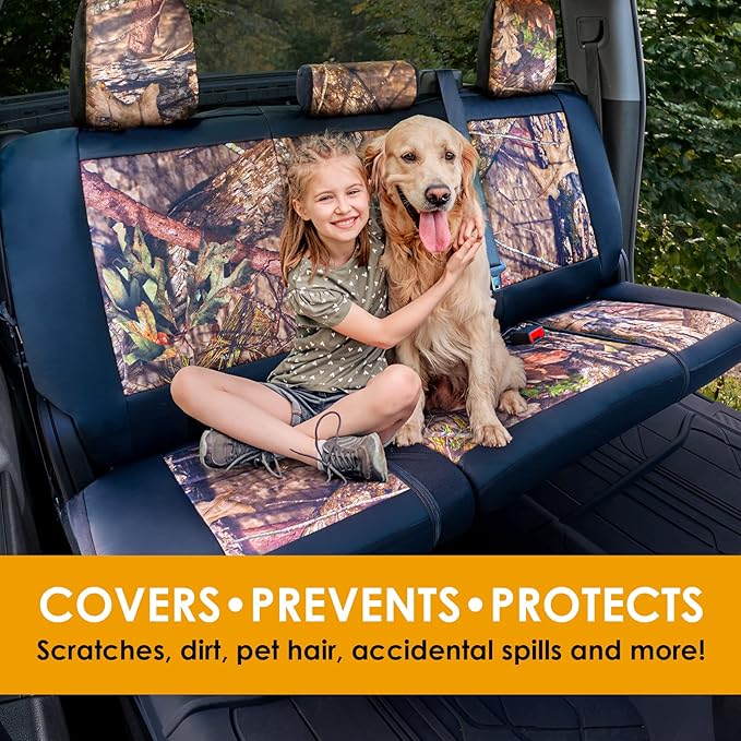 Mossy Oak Camo Truck Bench Seat Cover Fits All Full-Size Silverado F-150 Ram Sierra Titan Tundra Pickup Trucks; Folding Bench or Standard Bench Seats; 70% Polyester, 30% Polyurethane
