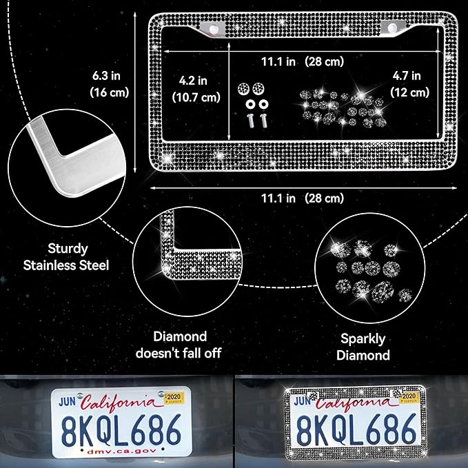 CAR PASS 34 PCS Bling Diamond Car Accessories Set for Women, Leather Car Seat Covers Steering Wheel Covers 15'', USB Charger Phone Holder Shining Rhinestone Sparkly, Cute Interior Decorations, Black