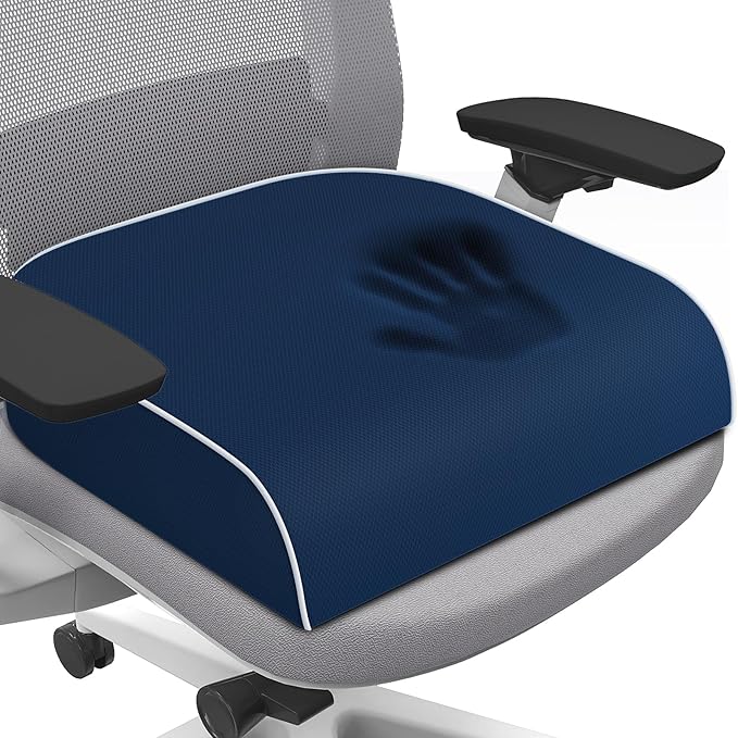 SweetSlubr Seat Cushion for Tailbone Pain Relief, Office Chair Cushion, Memory Foam Large Chair Cushion with Non-Slip Cover for Soft Support at Office Chair, Car Seat, Airplane Dark Blue/X-Large