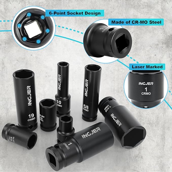 1/2" Drive Impact Socket Set, 70 Piece SAE 3/8" to 1-1/4" and Metric 10-24mm, 6 Point Cr-MO Alloy Steel for Auto Repair, Easy-to-Read Size Markings, Rugged Construction, Storage Case