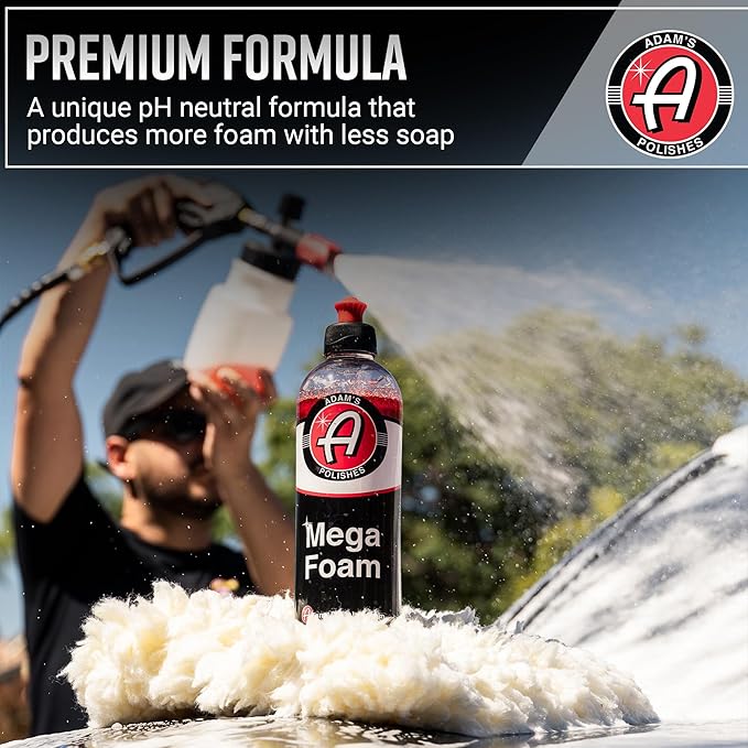 Adam’s Mega Foam Car Wash Soap (Gallon) – pH Neutral, Ultra Concentrated for Foam Cannon, Foaming Spray Gun, or Bucket – Safe for Wax, Sealants & Ceramic Coating – High Suds Car Cleaner