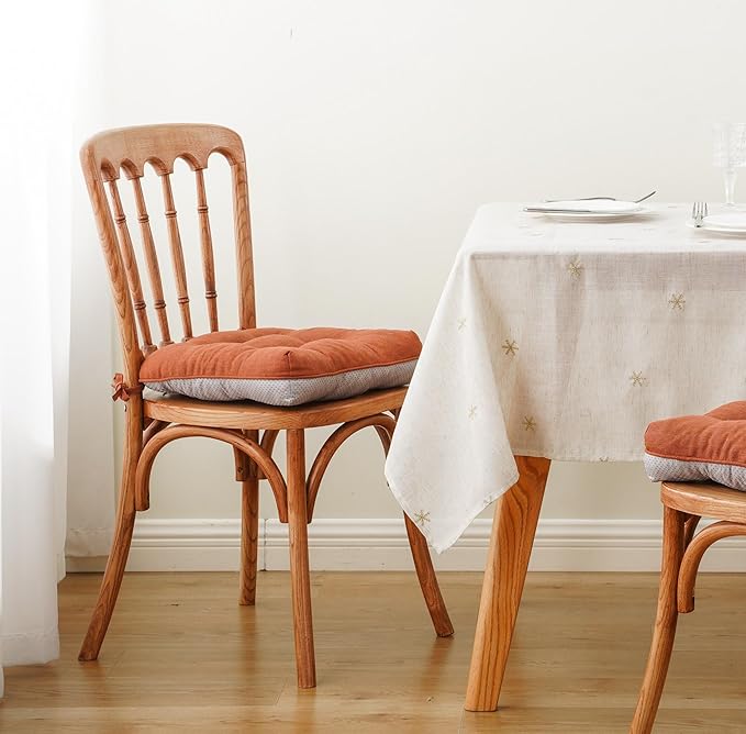 Battilo Chair Cushions Set of 2 for Dining Chairs, Seat Cushions for Kitchen Chairs with Non-Slip Backing, Indoor/Outdoor Waterproof Chair Seat Pads with Ties, 15.5"x15.5"x4", Caramel