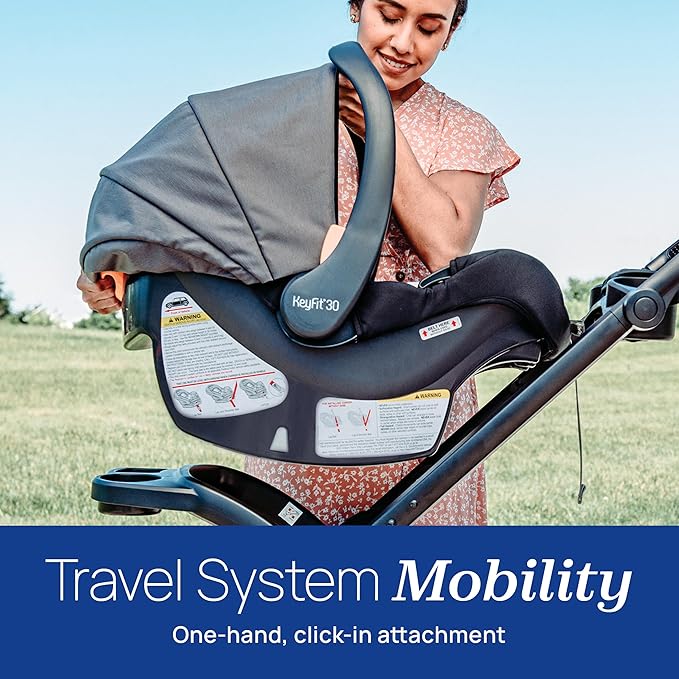 Chicco KeyFit 30 ClearTex Infant Car Seat and Base, Rear-Facing Seat for Infants 4-30 lbs., Includes Infant Head and Body Support, Compatible with Chicco Strollers, Baby Travel Gear, Slate/Grey