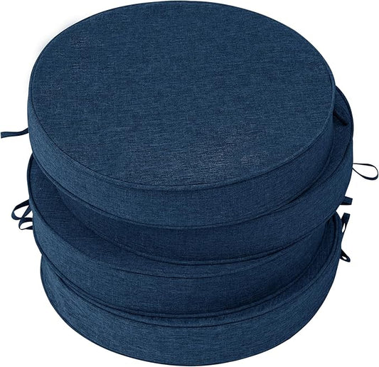 Outdoor Round Chair Cushions 15 Inch, Fade-Resistant & Water-Resistant, Bistro Chair Seat Pads for Porch Garden Balcony Patio Furniture Stools, Non-Slip Bottom, Set of 4, Navy Blue