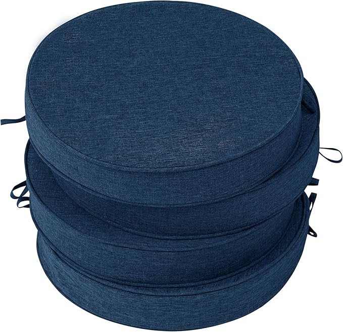 Outdoor Round Chair Cushions 18 Inch, Fade-Resistant & Water-Resistant, Bistro Chair Seat Pads for Porch Garden Balcony Patio Furniture Stools, Non-Slip Bottom, Set of 4, Navy Blue