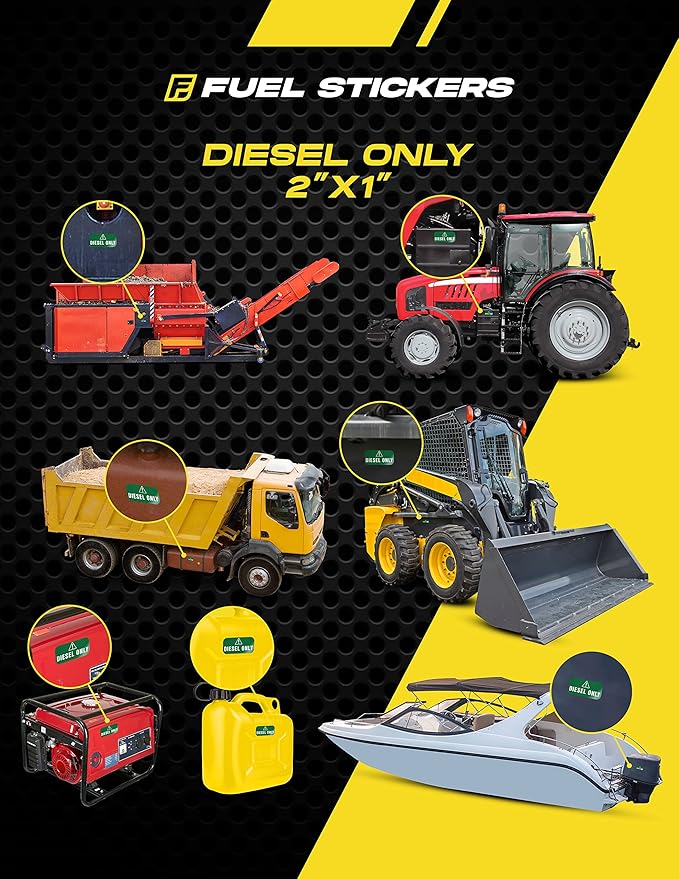Diesel Only Sticker (Green), Diesel Labels for Tractors, Construction and Heavy Equipment - Weather Proof, Extreme Stick, Diesel Decal by Fuel Stickers - USA Made (2x1 inch), 4 Labels