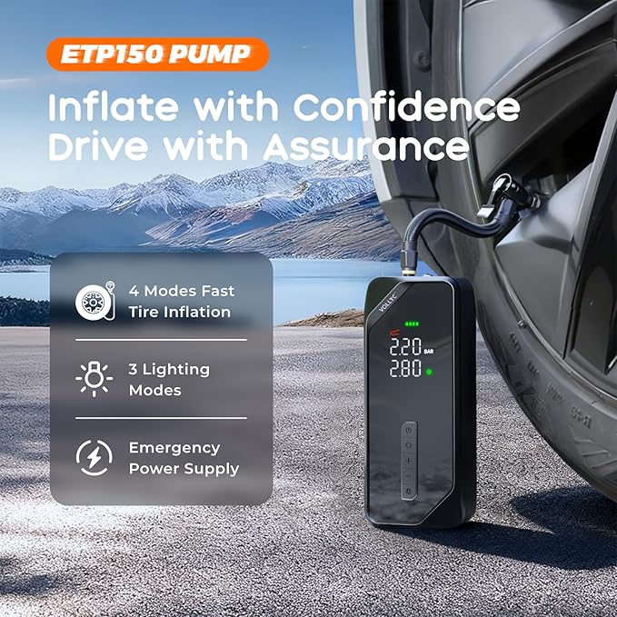 Car Tire Inflator Portable Air Compressor–150 PSI Air Pump for Car Tires, Air Compressor for Car, Cordless Bike Pump with Digital Pressure Gauge, 4 Preset Modes for Car Bike Motorcycle Balls