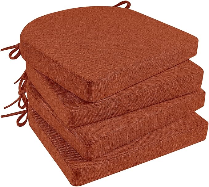 Basic Beyond Chair Cushions for Dining Chairs 4 Pack, Kitchen Chair Cushions with Ties and Non Slip Backing, 16 x 16 inches Chair Pads for Dining Chairs (Orange)