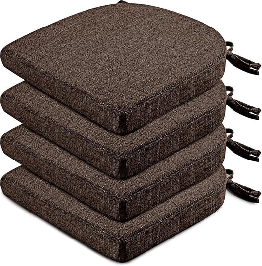 Wellsin Chair Cushions for Dining Chairs 4 Pack - Kitchen Chair Cushions with Ties and Non-Slip Backing - Dining Chair Pads 16"X16"X2", Brown