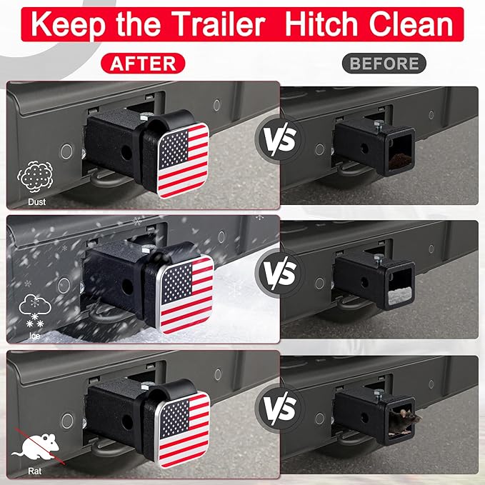 UYYE 2 Inch Rubber Trailer Hitch Cover, American Flag Rubber Hitch Tube Cover Plug Cap, Car Exterior Accessories Fits for Most Vehicles Hitch Receivers, Hitch Cover Tube Plug Cap (Silver-Red)