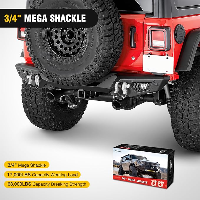 Nilight Heavy Duty Mega D-Ring Shackles(2 Pack) w/ 7/8″ Screw Pin & isolators, 68,000 lb Break Strength(17,000 lb WLL), Forged Steel Off-Road Recovery Shackles for Tow Strap & Winch Gear, White