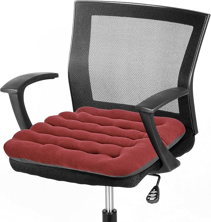 BUYUE Good Support Office Chair Cushion Padded, Soft Velvet Comfortable Non-Slip Seat Cushion for Computer Desk Kitchen Chair (1 Count, Red)