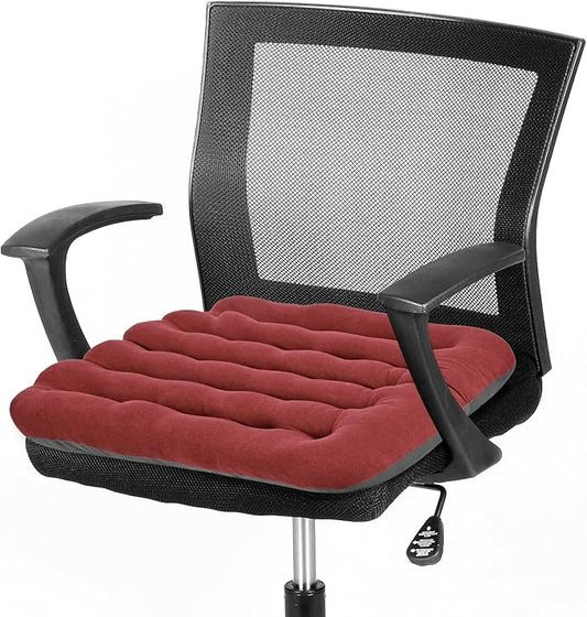 BUYUE Good Support Office Chair Cushion Padded, Soft Velvet Comfortable Non-Slip Seat Cushion for Computer Desk Kitchen Chair (1 Count, Red)