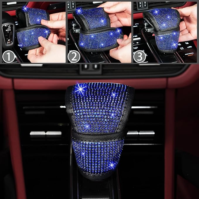 NBTEPEM 12 Pcs Bling Car Accessories Set for Women Car Floor Mats Full Set Steering Wheel Cover Seat Belt Covers Coasters Universal Fit Car SUV Truck Van Blue