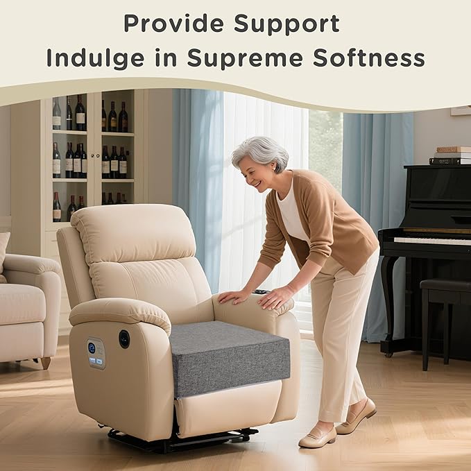AddGrace Recliner Cushions for Elderly Thick Seat Cushion 20"x20"x4" Chair Pads with Non Slip Backing and Washable Cover for Couch Armchair Chairs Light Grey