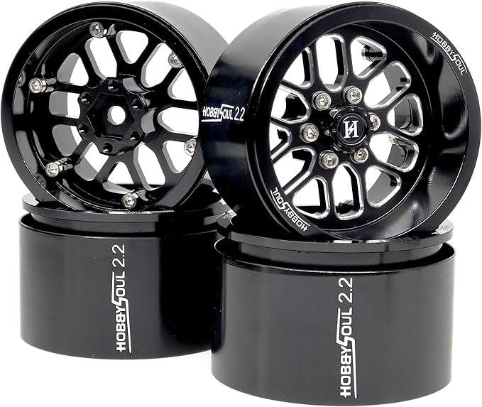 HOBBYSOUL 2.2 RC Wheels Rims -11mm Negative Offset 40mm Width CNC Aluminum 2.2 Beadlock Wheels for 1/10 RC Crawler SCX10 Capra / TRX4 AMG 6x6, Black
