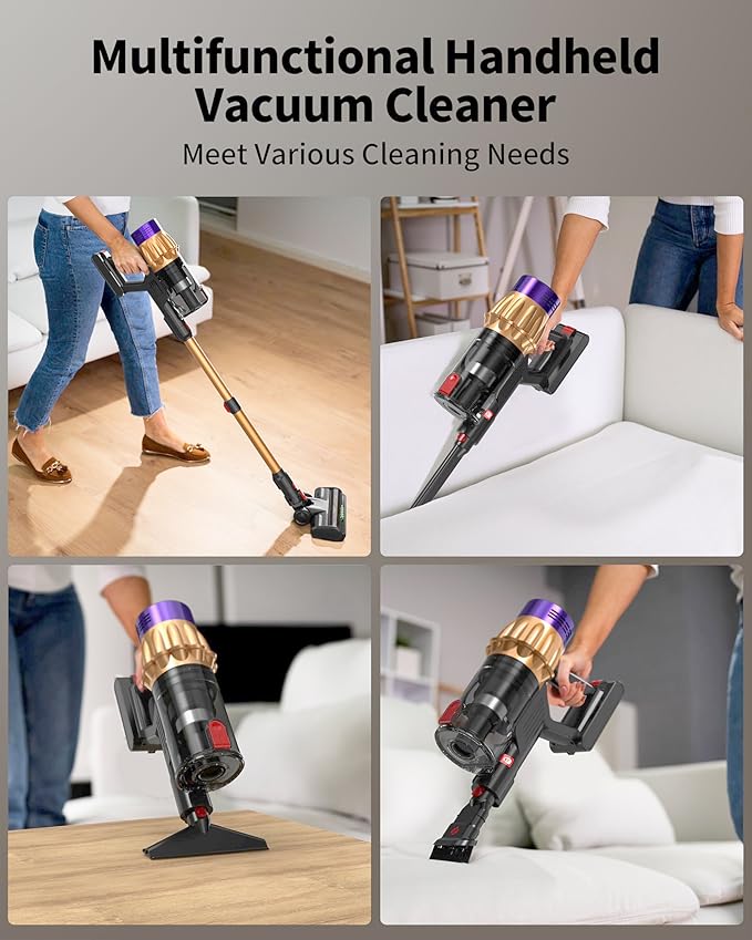Cordless Vacuum Cleaner, 650W 50KPa 70-Min Runtime Stick Vacuum, Self-Standing Lightweight Vacuum for Pet Hair, Hardwood Floors, Carpet, Stairs & Car, LED Display