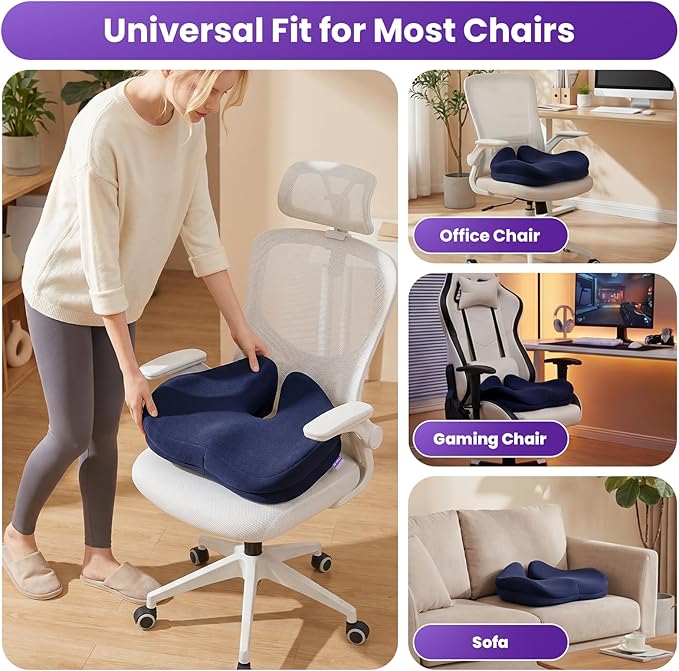 ZZ-WELL Seat Cushions for Office Chairs - Ergonomic Tailbone Pain Pressure Relief Seat Cushion - Extra Large & Thick Design Memory Foam Office Chair Cushion, 21.2" W X 16.5" L (Blue)