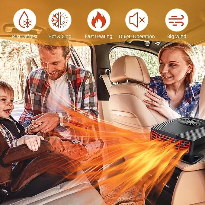 Car Heater,12V 150W Portable Car Heater, 2-in-1 Heating & Cooling Fan with Cigarette Lighter Plug, 360° Rotation Base Windshield Defogger Defroster for All Cars.