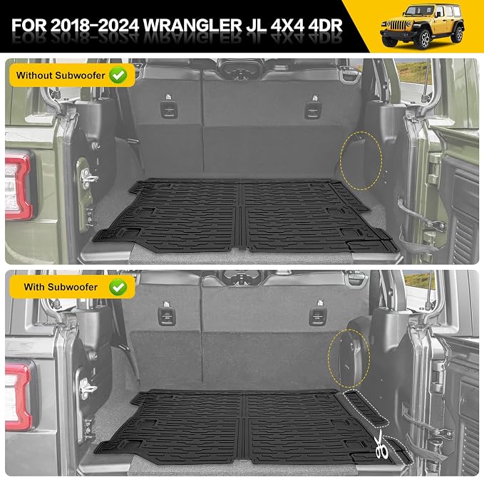 Cargo Mats for 2018-2025 Jeep Wrangler JL 4X4 Floor Liners with Trunk Mat All Weather TPE Protector Rear Floor Trunk Liners for 18-25 Wrangler JL 4X4 4 Door Accessories