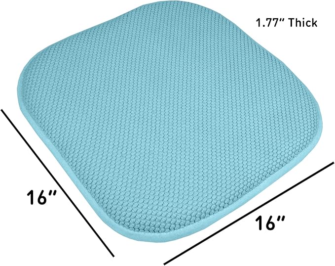 Sweet Home Collection Chair Cushion Memory Foam Pads Honeycomb Pattern Slip Non Skid Rubber Back Rounded Square 16" x 16" Seat Cover, 4 Pack, Teal