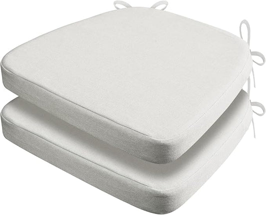 AAAAAcessories D-Shaped Chair Cushions, 2" Thick Dining Chair Pads with Ties and Removable, Machine-Washable Cover, 17" x 16", Set of 2, Natural Linen