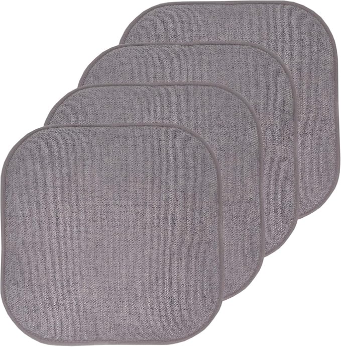 Sweet Home Collection Chair Cushion Memory Foam Pads Honeycomb Pattern Slip Non Skid Rubber Back Rounded Square 16" x 16" Seat Cover, 4 Pack, Alexis Gray/Silver