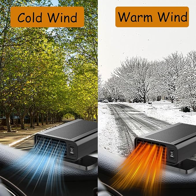Portable Car Heater-Car Heater for Vehicle with 2-in-1 Heating & Cooling, 360° Rotary Windshield Defroster, 12V 150W Plugs into Cigarette Lighter for Cars/SUVs/Trucks