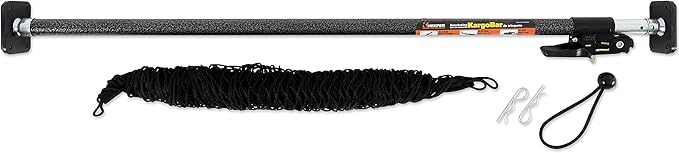 KEEPER Ratcheting Cargo Bar - Rubber, Black/Silver, Adjustable from 40"-70" - Comes with 60” x 24” Storage Net (5060), For Truck