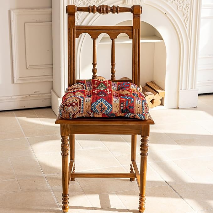 vctops Boho Chair Cushions with Ties U-Shaped Soft Comfortable Chair Pads Non Slip Seat Cushions for Indoor Dining Room and Kitchen Chairs (Pattern A,16"x16")