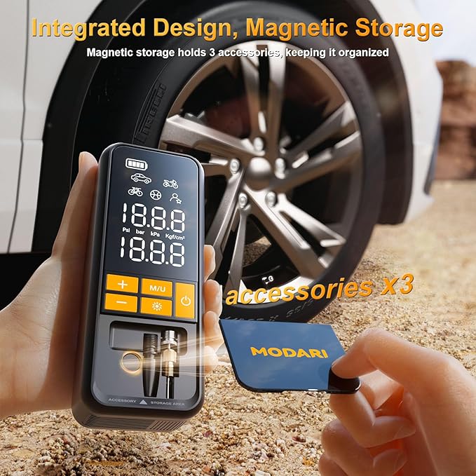 Tire Inflator Portable Air Compressor - 4X Faster 160 PSI Portable Air Pump for Cars - Cordless Tire Inflators with Gauge - Portable Tire Inflator for Car, Pickup, Bike and More (Yellow Black)