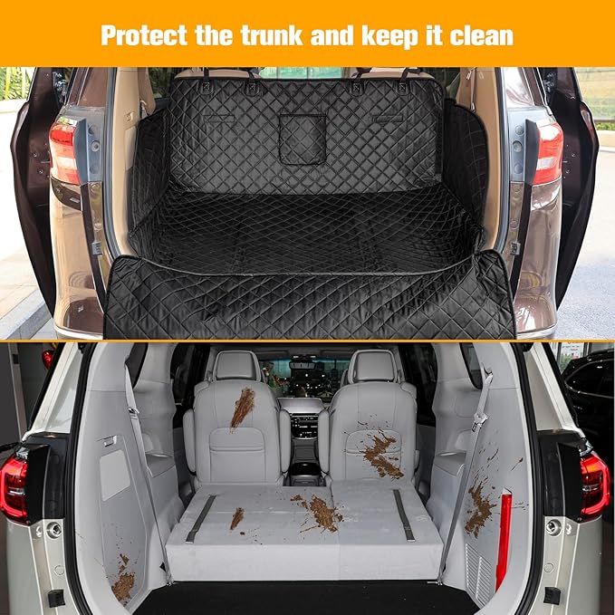 PETICON SUV Cargo Liner for Dogs, PU Leather Waterproof Pet Cargo Cover for SUVs Sedans Vans with Bumper Flap Protector, Scrachproof Non-Slip Large Size Dog Seat Mat Universal Fit