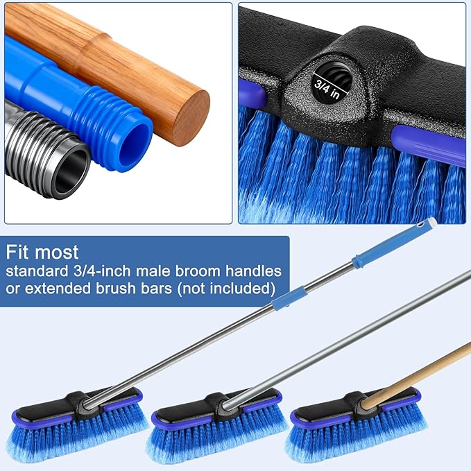 Car Wash Brush Head with Soft Bristle 10 Inch, Car Cleaning Brush with Protective Bumper for Cleaning Auto Cars Trucks RV Boat Deck (Blue) (1 Pack)