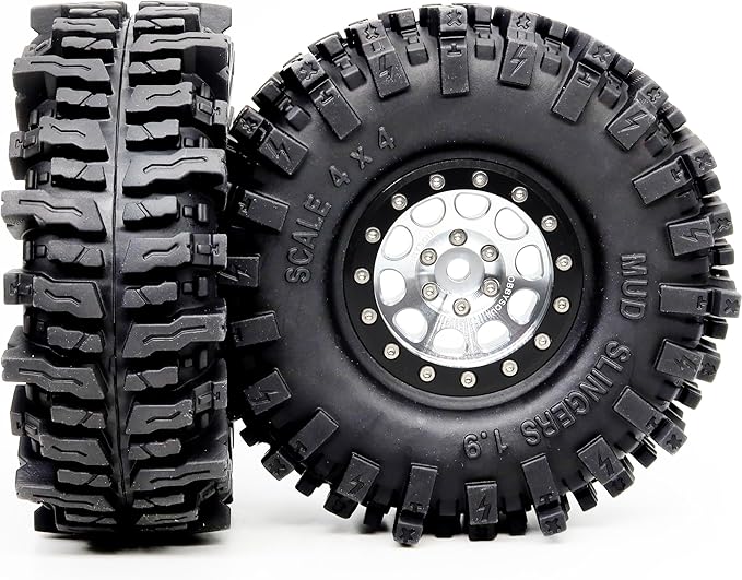 HOBBYSOUL 120mm Tall 1.9 Mud Slingers T8 Tires Tyres Mounted on Aluminum 1.9 Beadlock Wheels for 1/10 RC TRX4 SCX10 Gen8 Upgrades, (4-Pack, HS700570)
