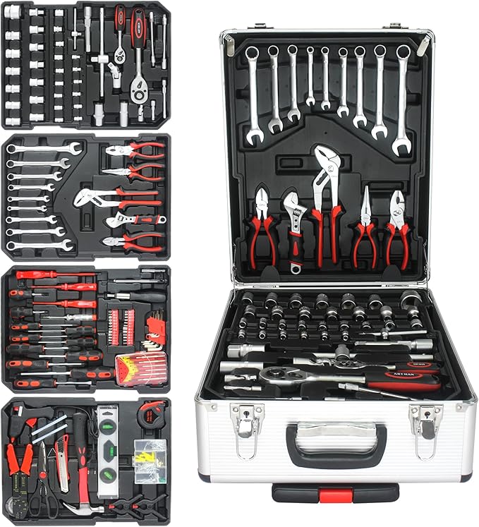 899-Piece Rolling Tool Cart, Complete Mechanics Tool Set with 4 Removable Trays, Portable Tool Chest for Home Repair, Household & Auto Garage, Professional-Grade Hand Tool Kit for DIYer, White