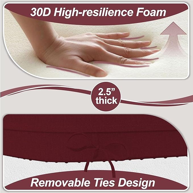 17'' x 16'' x 2.5"Thick Chair Cushions for Dining Chairs, 6 Pack WaterProof Easy Clean Kitchen Chair Pads with Ties and Non-Slip Backing - 30D High Elastic Foam Soft Kitchen Chair Cushions