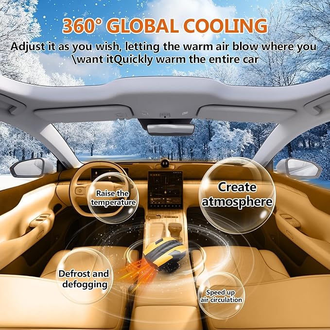 2026 New Upgraded Portable Car Heater, 12V Portable Fast Heating & Cooling Fan, 2-in-1 Auto Windshield Defroster, That Plugs into Cigarette Lighter, 360° Rotary Portable Car Heaters