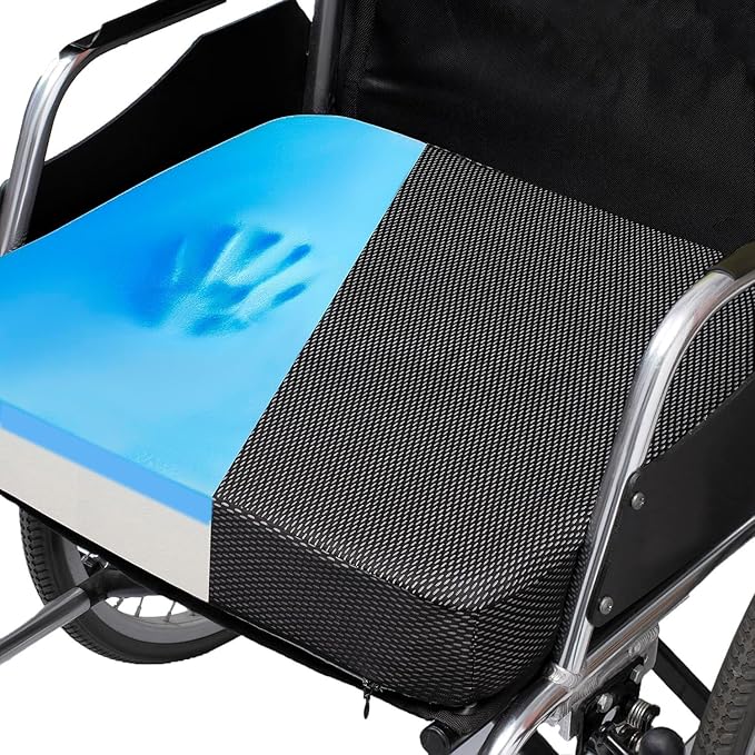 Ifoam Gel Infused Memory Foam Layer Wheelchair Cushion - Seat Cushion for Wheelchair-Office Chair, Kitchen Chair-Pressure Sore and Tailbone Pain Relief-High Dense Polyfoam Base (Black, 18×16×3 inch)