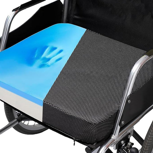 Ifoam Gel Infused Memory Foam Layer Wheelchair Cushion - Seat Cushion for Wheelchair-Office Chair, Kitchen Chair-Pressure Sore and Tailbone Pain Relief-High Dense Polyfoam Base (Black, 18×16×3 inch)