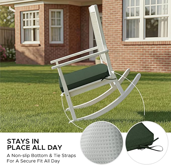 Outdoor Chair Cushions, Fade-Resistant & Water-Resistant, D Shaped Patio Furniture Seat Chair Pads Replacement with Ties, Non-Slip Bottom, Removable Cover, Set of 4, 18.5 x 16 Inch, Olive Green
