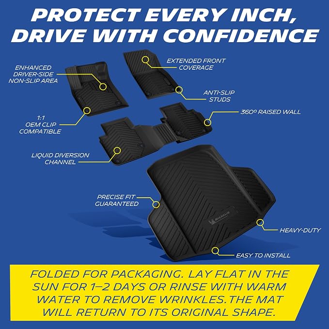 Michelin Vehicle Mats, Premier Series All-Weather TPE Custom Fit Liner for Honda Accord Gasoline & Hybrid 2023-2027 Floor Mats A(4 Piece)