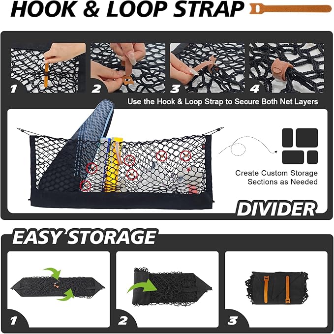 Muslogy Truck Bed Cargo Net Trunk Netting Compatible with 2022-2025 2026 Nissan Pathfinder Accessories, Pickup Cargo Organizer SUV Sedan Storage Net w/Heavy Duty Carabiners