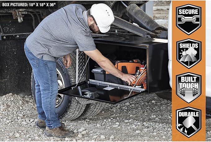 Buyers Products 1704300 Black Steel Underbody Truck Tool Box – 24 x 24 x 24 Inch - Truck Bed & Underbelly RV Storage Box, Locking T-Latch, Weather-Resistant, Heavy-Duty Flatbed Job Box, Made in USA