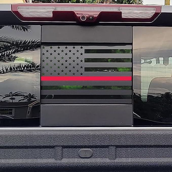Zxiaochun Rear Middle Window American Flag Decal for Chevy Silverado/GMC Sierra 2019 2020 2021 2022 2023 2024 2025 2026 Back Sliding Center Window Glass USA Flag Vinyl Sticker(Thin Red Line)